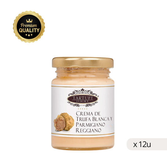 Tarro cristal Tartufi Jimmy crema trufa blanca Parmigiano 90g frontal
