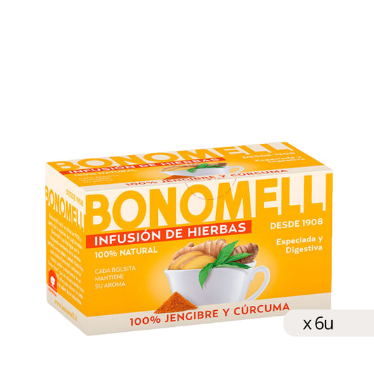 Bonomelli Infusión Jengibre Cúrcuma 32g, caja 6 uds