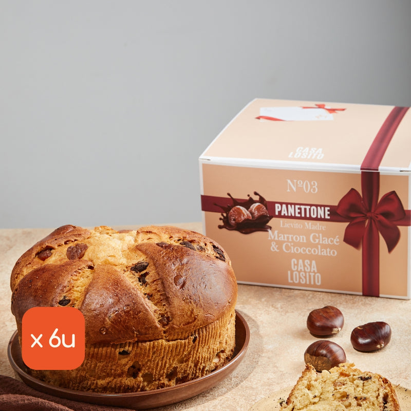 Casa Losito Italian Panettone Marron Glacé and chocolate drops, 100% sourdough yeast, 750 gr,