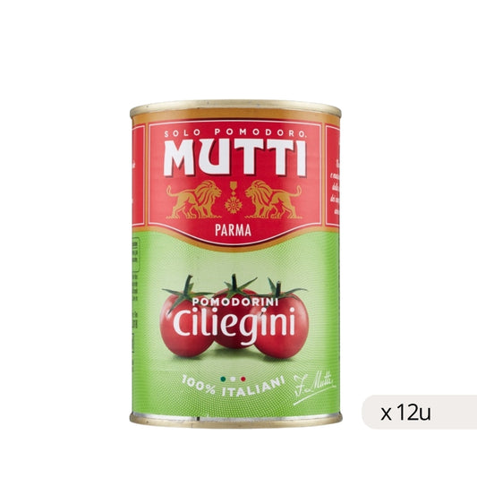 Mutti Pomodorini Ciliegini 400g lattina vista frontale cliente