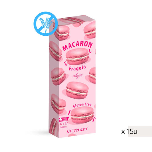 Macaron Fresa Sin Gluten Cuorenero 42g, caja 15