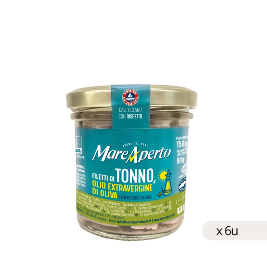 Filets de thon à l'HV d'olive Mareaperto 150g, boîte de 6