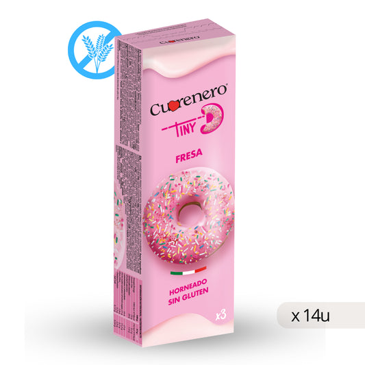Donut Fraise Sans Gluten Cuorenero 111g, boîte de 14