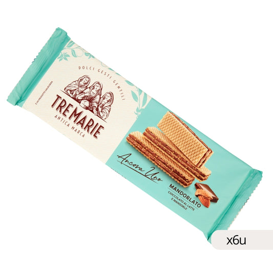 Wafer Choco Leche Almendra Tre Marie 140g, caja 6