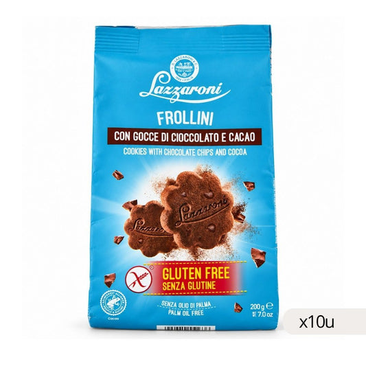 Frollini SIN Gluten con Pepitas de Chocolate y Cacao Lazzaroni 200g